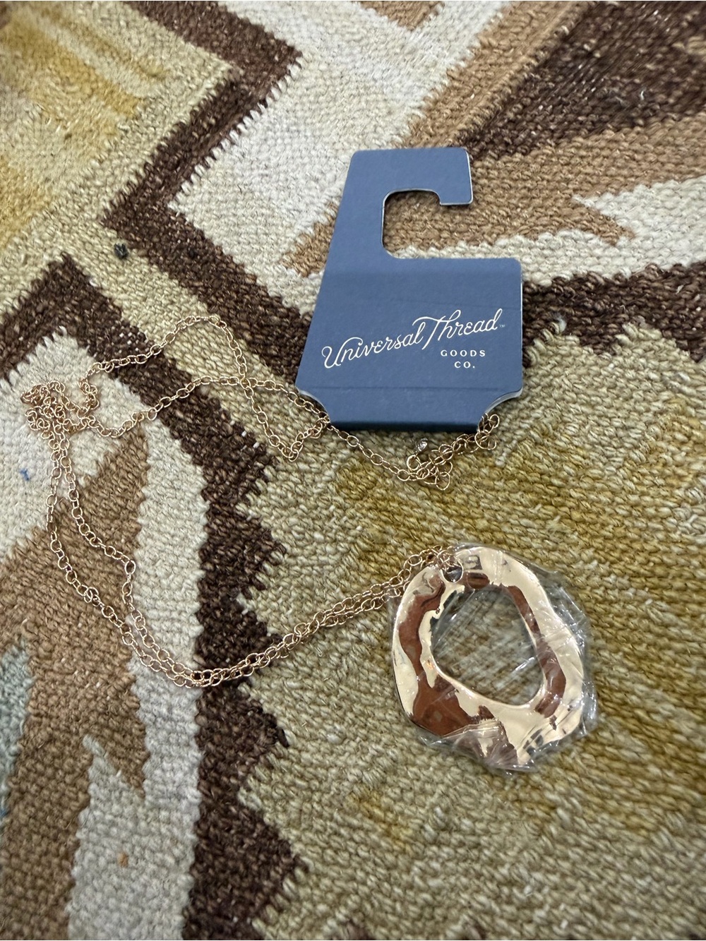 Universal Thread Gold Oval abstract Pendant Necklace